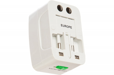 Переходник евро Трансформер туристический c USB 1А, B54