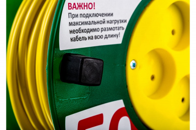 Удлинитель на катушке СОЮЗ, 4 розетки, 50 метров, без заземляющих контактов (ПВС 2х0,75)