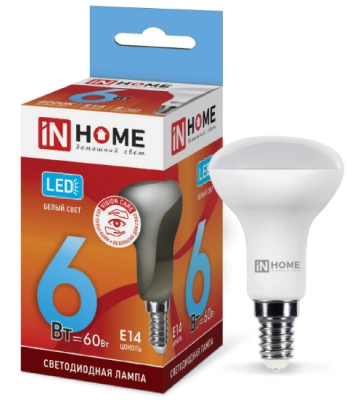 Лампа LED IN HOME R50-VC, 6 Вт, Е14, 4000 К, 230 В, 525 лм