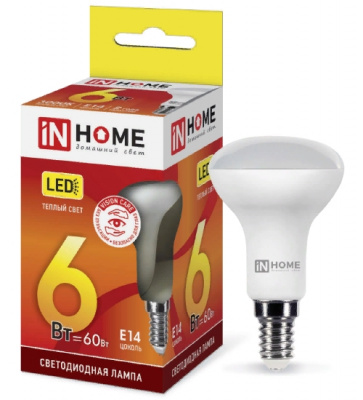 Лампа LED IN HOME R50-VC, 6 Вт, Е14, 3000 К, 230 В, 480 лм
