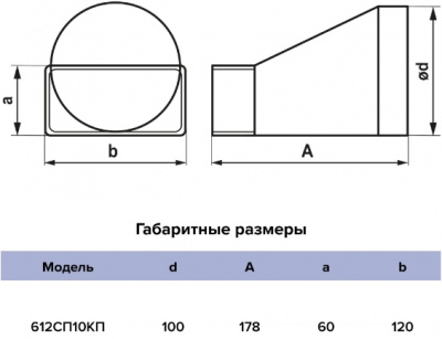Переходник СПKП Ø100, 60х120 мм, эксцентриковый