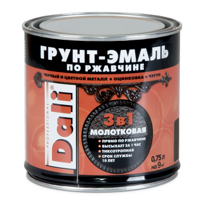 Грунт-эмаль по ржавчине 3в1 Dali с молотковым эффектом серая 0,75 л