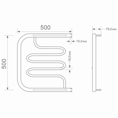 Полотенцесушитель MIXLINE "SIMPLE" PM2, 500x500 мм, нерж., 1", полки, без монтажного комплекта