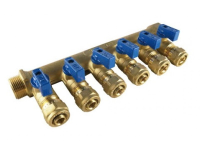Коллектор м/п TIM 3/4", 6 x 16 мм, краны шаровые