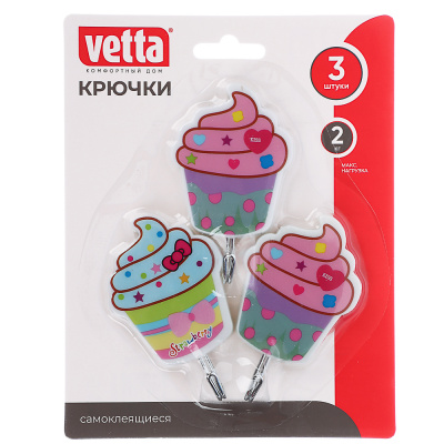 Крючки самоклеящиеся "Идиллия", металл, пластик, 3 крючка