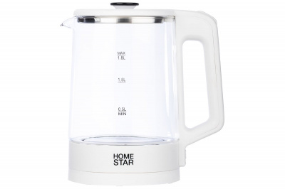 Чайник стекло HOMESTAR HS-1008, 1,8 л, 1500 Вт, белый