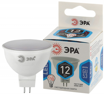 Лампа LED ЭРА MR16, GU5.3, 12 Вт, 4000 К, 220 В