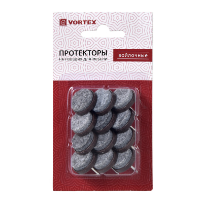 Подпятники войлочные VORTEX с гвоздём, Ø22 мм, 12 штук