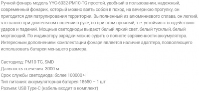 Фонарь ручной МОЛНИЯ PM10-TG, аккумуляторный, белый лазер, магнит