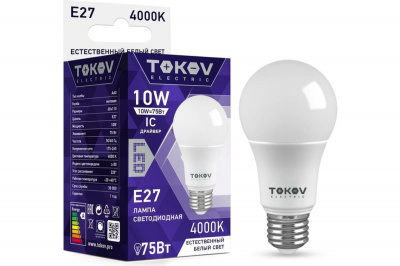 Лампа LED TOKOV, A60, 10 Вт, Е27, 4000 К, 230 В
