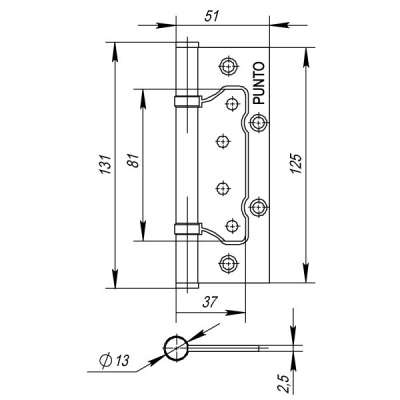 Петля PUNTO без врезки IN5200W-HD PN, матовый никель, 125х74х2,5 мм