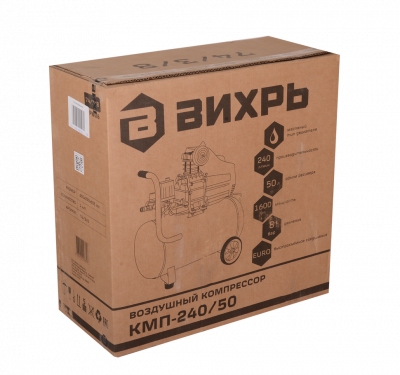Компрессор ВИХРЬ КМП-240/50, 1600 Вт, 50 л, 240 л/мин, 8 бар, масляный