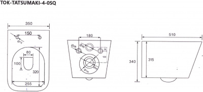 Унитаз подвесной TOKITO "SQUARE" TOK-TATSUMAKI-4-0SQ (торнадо) безободковый