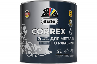 Грунт-эмаль по ржавчине 3 в 1 глянцевая düfa CORREX, RAL 9010 белая, 2 л