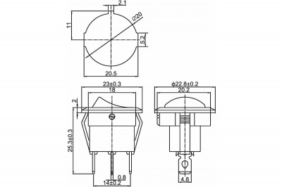 Выключатель круглый, с подсветкой, синий, 6А, RWB-214 ON-OFF (3с)