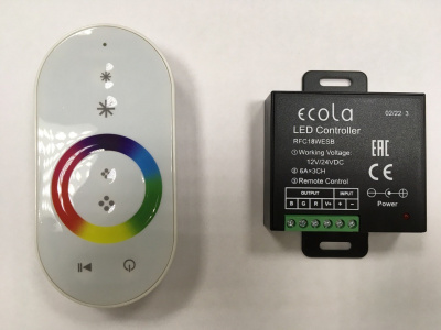 Контроллер для светодиодной ленты Ecola RGB, 216 Bт/12 В (432 Вт/24 В), 18 A, с кольцевым сенсорным пультом управления